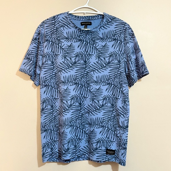 Silver Jeans Smokey Blue Leaf Print Tee 100% Cotton - Picture 1 of 13